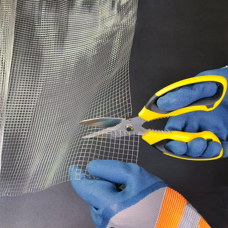 [Australia - AusPower] - Scissors Heavy Duty 8'', Carpet Scissors, Multipurpose Scissors with Protective Cover, Stainless Steel Serrated Blades, Easy Cutting Cardboard, Leather, Fabric, Wires, Nutcracker, Yellow 