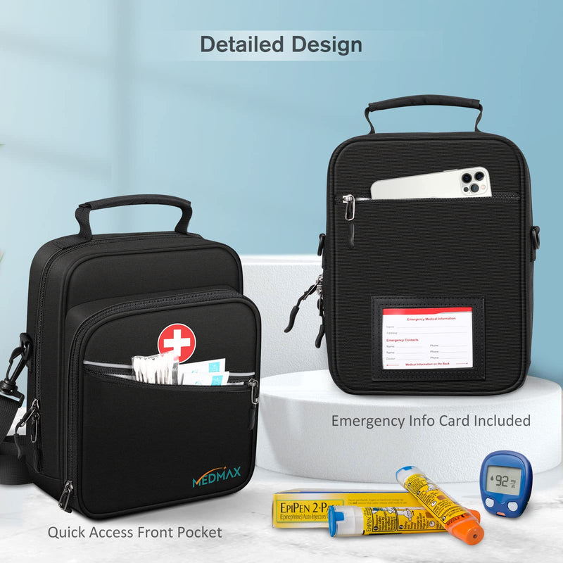 [Australia - AusPower] - MEDMAX Insulin Cooler EpiPen Carrying Case Insulated, Travel Medication Diabetes Supplies Organizer Bag with Shoulder Strap for Asthma Inhaler, Auvi-Q, Allergy Medicine Essentials (Black) Black 