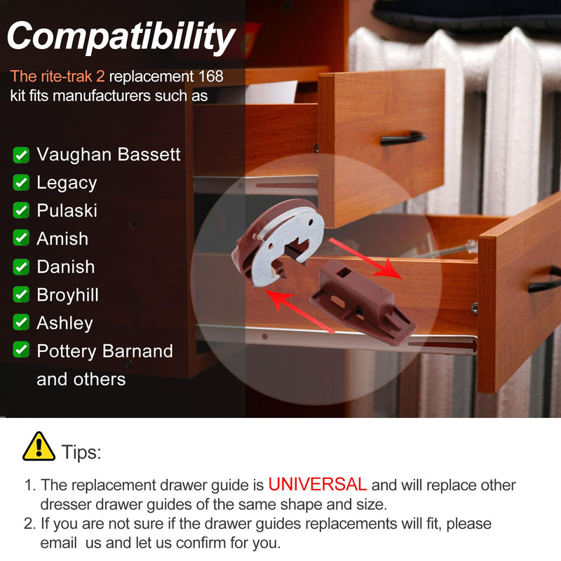 [Australia - AusPower] - Drawer Slides for kenlin Rite-Trak II Replacement 168 Track Guides, 5 Sets of Rite Track 2 Drawer Repair Parts, UNIVERSAL Drawer Guide for Dresser, Nightstand Drawers from Most Furniture Manufacturers 