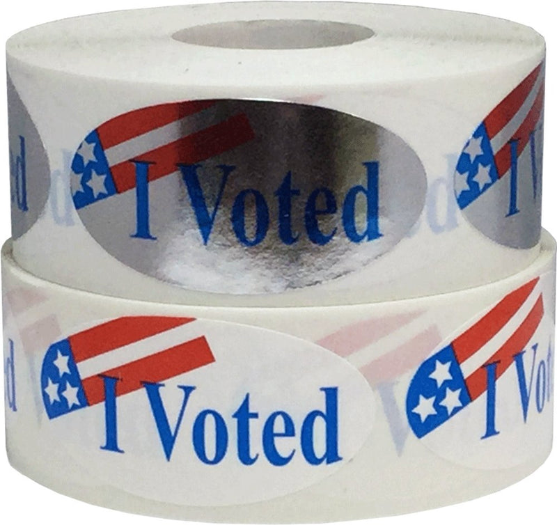 I Voted Stickers 2 x 1 Oval Shape Bulk Pack 500 Per Roll 1,000 Total Apparel Safe Adhesive Stickers