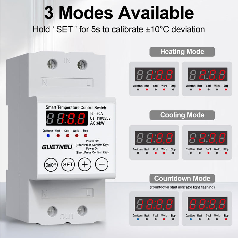 [Australia - AusPower] - 110/220V Temperature Controller, 63A LED Display Temperature Control Switch, -40℉to 284℉Adjustable Thermostat Control Heating and Cooling Mode, for Greenhouse, Hatchery, Cultivation 