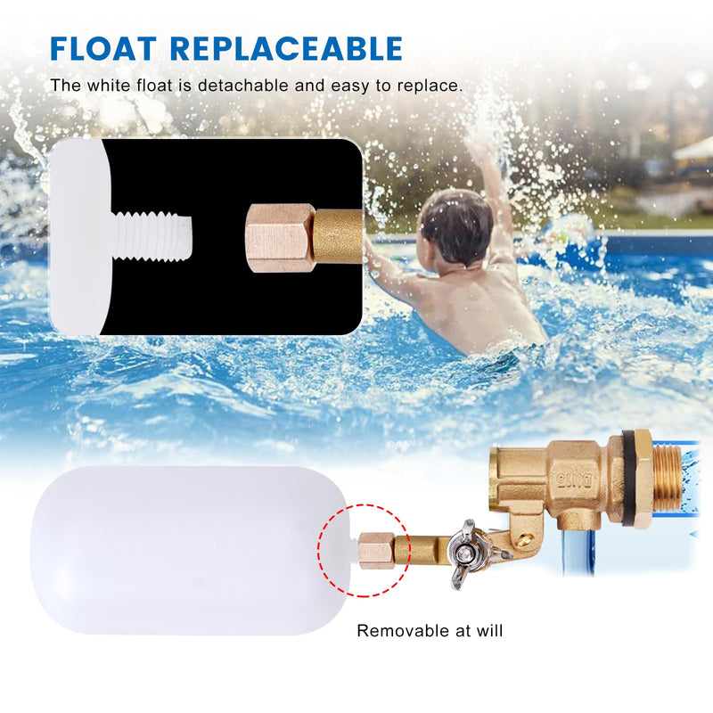 Float Valve 1/2 inch, Brass Water Float Valve with Adjustable Arm, Float Ball Valve Automatic Fill and Water Level Control for Water Trough,Fountains,Water Tank,Ponds,Pool,Aquariums 1/2 in