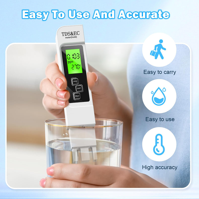 [Australia - AusPower] - 3 in 1 TDS Meter - TDS EC & Temperature(°C,°F) Meter,Accurate & Reliable Digital Water Testing kits for Drinking Water Quality, Tap, Well, Swimming Pool,Hydroponics, Aquarium, RO/DI System, WHITE 