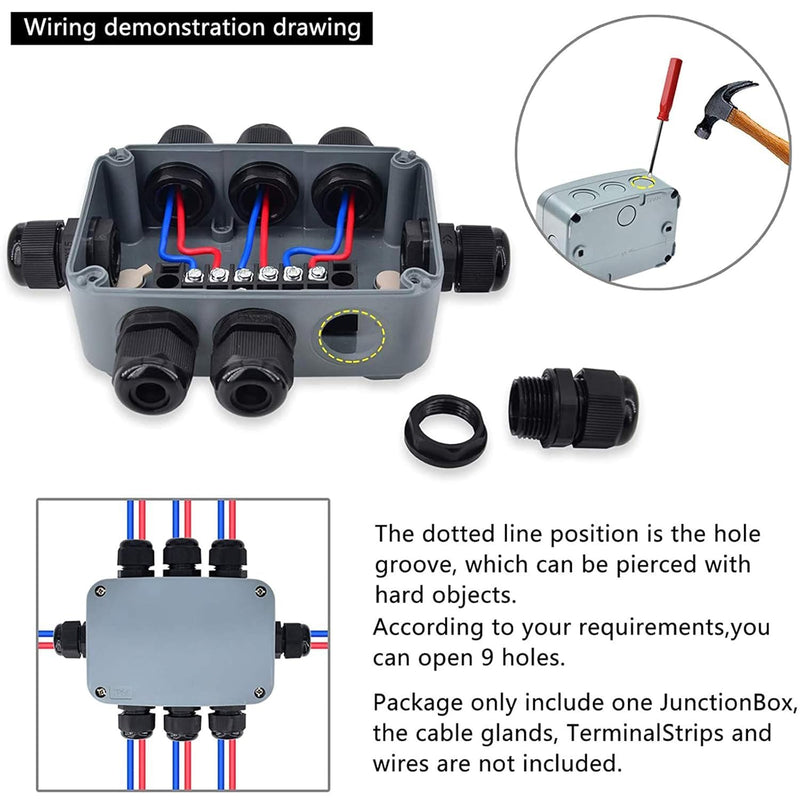 [Australia - AusPower] - Outdoor Junction Box,Nineleaf IP66 Weatherproof Electrical Project Boxes PVC/ABS Plastic Enclosure Box Universal Watertight 4.9 x 3.3 x 2.3 inch (125x86x62mm), Fit with 20mm Cable Gland Grey 125x86x62mm 