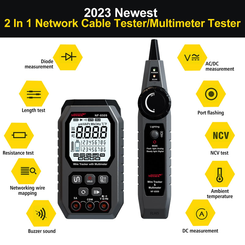[Australia - AusPower] - NOYAFA Network Cable Tester with Multimeter, RJ45 CAT5/6 Ethernet Cable Tester, POE, Anti-Jamming TDR, Cable Toner NF-8509 