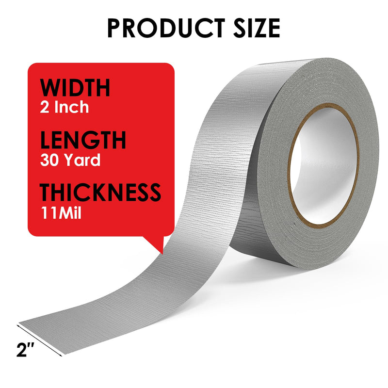Duct Tape Heavy Duty - 2 Inch x 30 Yard, Strong Adhesive and No Residue, Waterproof Duct Tape Tearable for Indoor or Outdoor Binding and Packing Projects, Multi Purpose Repairs (Gray) Gray 2" x 30 Yds
