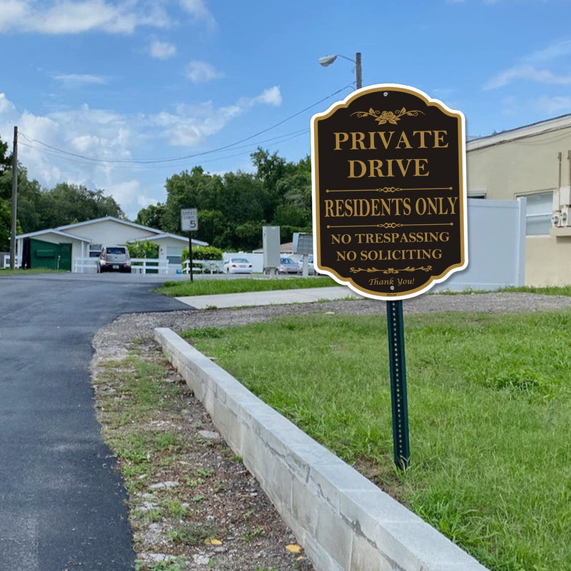 Private Drive Residents Only No Trespassing No Soliciting Signs 14"x 10" Private Driveway Sign Private Property Sign Metal Rust Free Aluminum Waterproof Outdoor Use 2 Pack