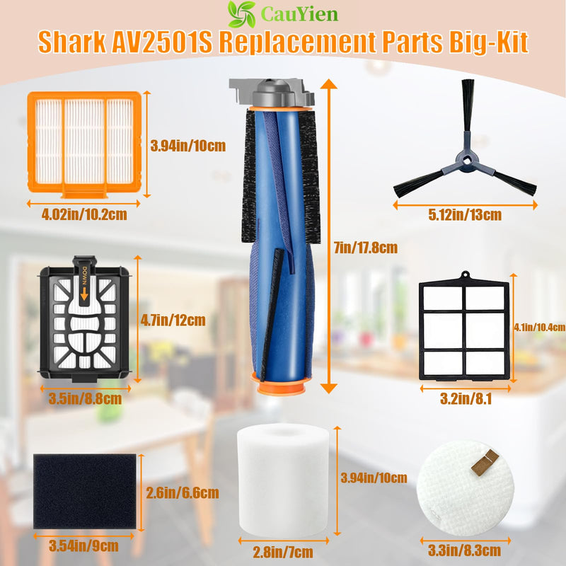 [Australia - AusPower] - Replacement Parts for Shark AI AV2511AE AV2501S AV2610WA AV2501AE RV2502AE RV2610WA AV2510AOUS AV2510SOUS RV2610WD 2-In-1 AI Ultra Robot Vacuum Cleaner,Main Brush, HEPA Filter, Foam Filter,Side Brush AI KIT(1+5+5+4) 