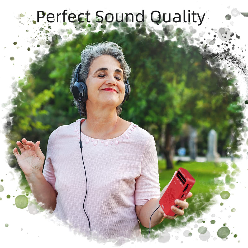[Australia - AusPower] - PRUNUS J-166 Small Transistor Radio AM FM, Battery Operated Radio with Tuning Light, Back Clip, Excellent Reception for Indoor & Outdoor & Emergency Radio, Small Radio, Portable Radio Red 
