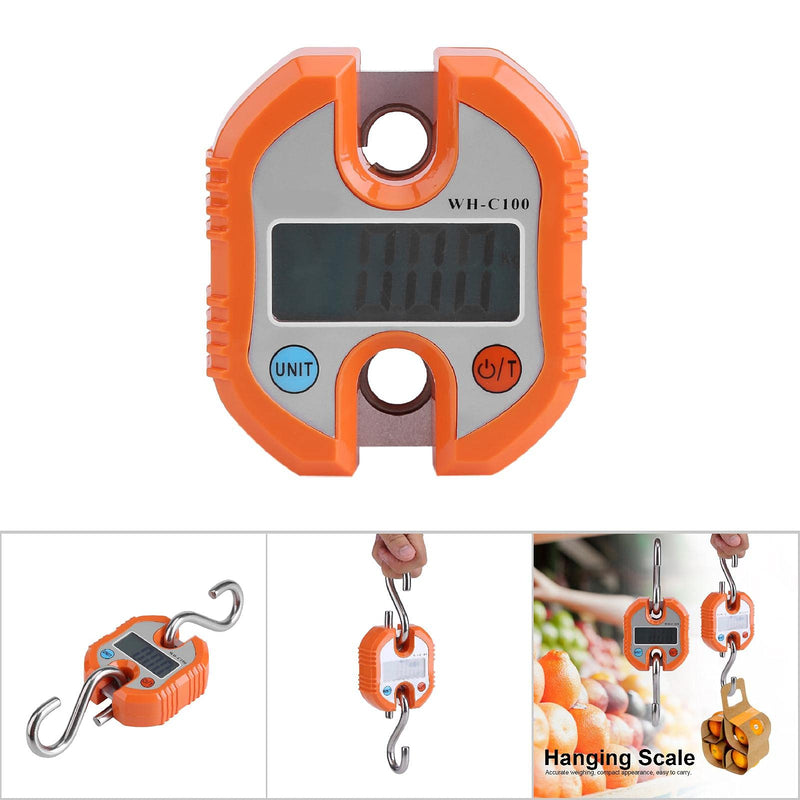 Mini Digital Crane Scale, Small Hand -Held S-Shaped Barb Crane Scale, 150Kg/50Kg Double with LCD Display Electronic Portable Crane Scale, for Farm Hunting Fishing(Orange) Orange