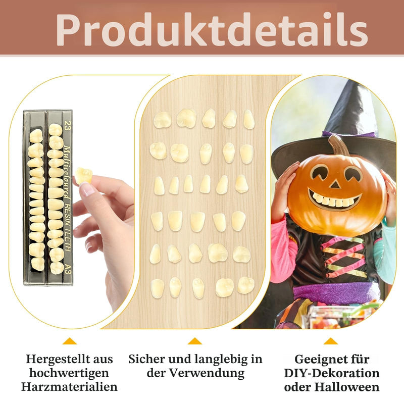 56 Pieces False Teeth, Complete Acrylic Resin Dentures, 2 Set Whole Teeth, Synthetic Polymer Denture Teeth, 23 Tones A3 Upper + Lower Dental Materials for Replacement, DIY or Halloween