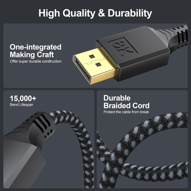 8K Display Port Cable 10 FT 5 Pack, DP Cables DisplayPort 1.4 DP Cord 10ft (8K@60Hz, 4K@144Hz, 2K@240Hz, 32.4Gbps) Compatible for Computer Monitor PC Gaming Laptop Black-10ft
