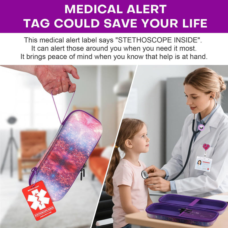 [Australia - AusPower] - MGZNMTY 6 Pcs Stethoscope Case Kit, Perfect Nurse Gift Include Hard Stethoscope Case for 3M Littmann Classic III, AirTag Holder, Medical Alert Label, ID Card, Nurse Badge Clip, Carabiner (Galaxy) Galaxy 