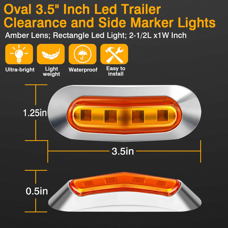 [Australia - AusPower] - LOQOMI 20 PCS 3.5 inch LED Trailer Lights Kit with Chrome Bezel, Front Rear Side Marker Clearance Indicators Light Lamp, Amber + Red Dc12-24V Waterproof Universal Accessories (With Screws) 20PCS (3.5inch) Amber+Red 