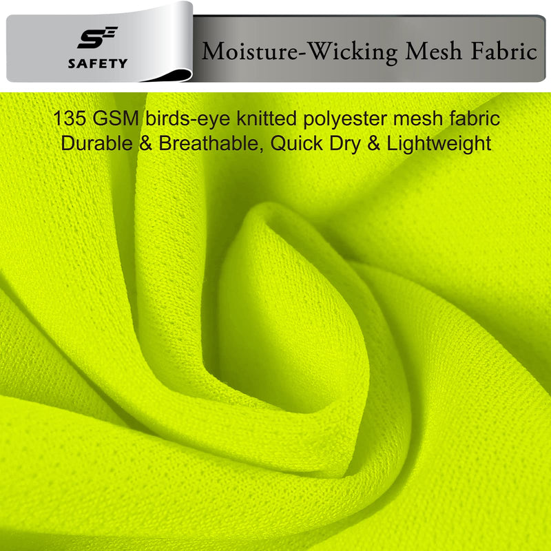 sesafety 360° Ultra-Bright Reflective Safety Shirts for Men, ANSI Class 3 High Visibility Construction Work T-Shirts with Pocket, Durable Silver Tapes to Keep You Seen and Safe Large Yellow 1