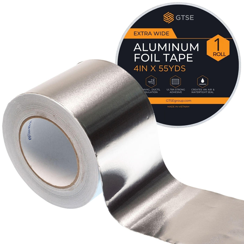 GTSE Aluminum Foil Tape, 4 inches x 55 Yards (164 ft) Wide Roll, Multi-Purpose Wide Silver Metal Tape, Ideal for HVAC, Sealing, Insulation, Patching Air Ducts, Metal Repair 4" x 55 yds 1