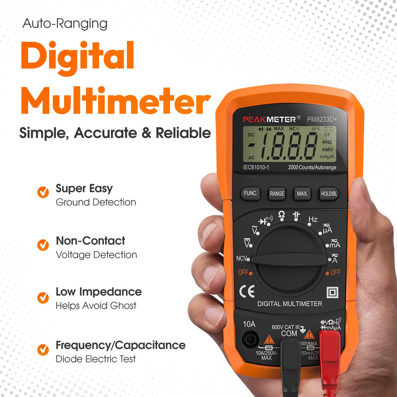 [Australia - AusPower] - GroundLuxe Auto-Ranging Digital Multimeter – Best and Easiest Multimeter for Testing grounding Sheets and Mats, Instructions Included, Large Backlit LCD, Continuity Testing 