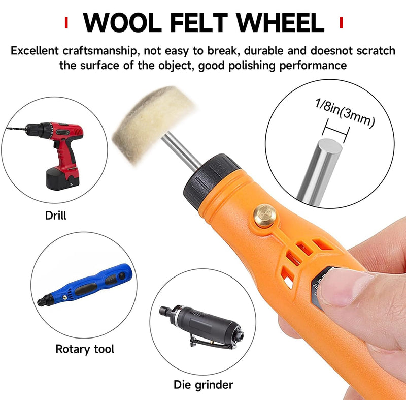[Australia - AusPower] - Shineboc 50 Pieces Wool Felt Polishing Discs, Wool Felt Mounted Mandrel Polishing Set with 1/8 Inch Shaft Polishing Accessories for Dremel Rotary Tool Jewellery Metal Glass 
