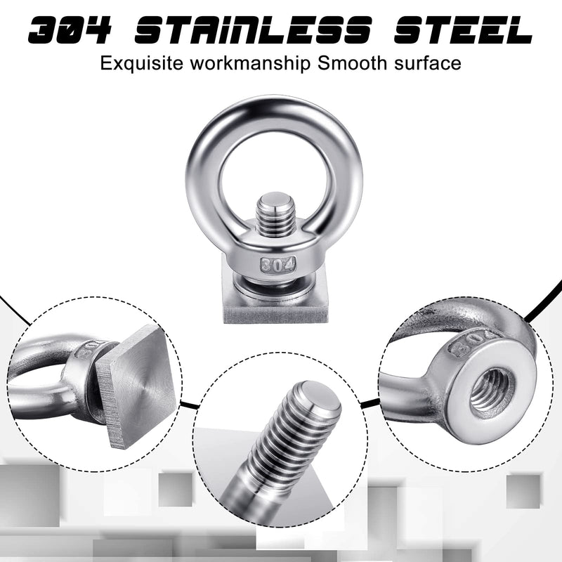 [Australia - AusPower] - 6 Sets M8 T Track Bolts, Eye Bolts with Nuts, 304 Stainless Steel Roof Rack T Bolts, Nuts and Lifting Eye Bolts, T Slot Bolts Anchoring Kit for Ropes Anchoring Tie Down Straps 