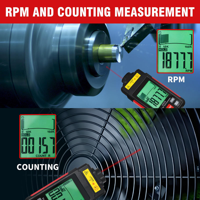 [Australia - AusPower] - Digital Tachometer with Reflection Tape, 3~99999RPM High Accuracy Non Contact RPM Tachometer with Large LCD Backlit, Data Hold, and Max/Min Function 