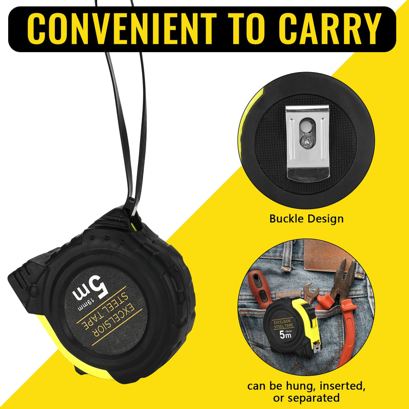 [Australia - AusPower] - Farerkass 2 x Professional 5 m Tape Measure, Imperial and Metric Measurement, with Polymer Protective Layer, Robust Tape Measure with Belt Clip, Automatic Retraction with Quality Spring, Width 19 mm 