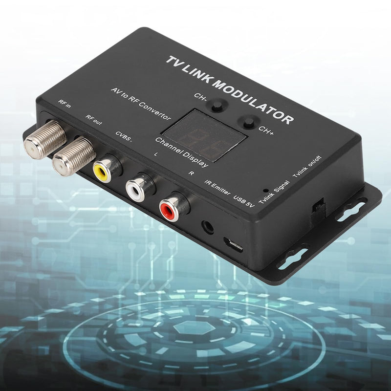 UHF Modulator TV LINK Modulator, Universal Composite A/V to RF Coax Agile Modulator RF TV Micro Modulator Compact RF Modulator Converter IR Extender Support PAL