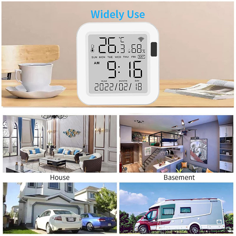 [Australia - AusPower] - Smart WiFi Temperature Humidity Monitor: Tuya Wireless Temperature Humidity Sensor with APP Notification Alerts, WiFi Thermometer Hygrometer for Home Pet Garage with LCD Display, Compatible with Alexa 