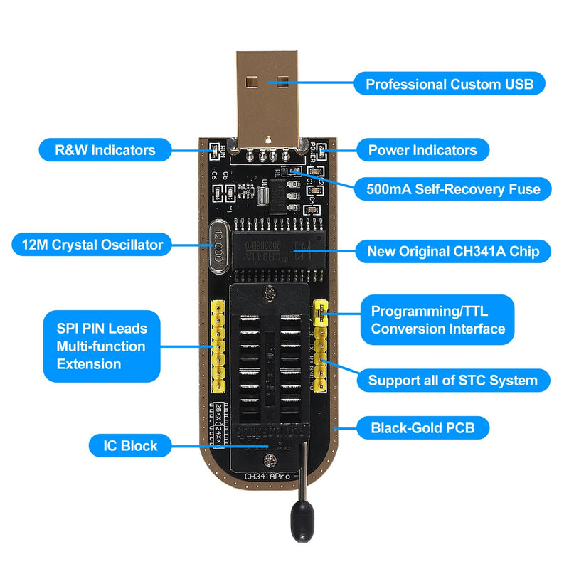 [Australia - AusPower] - AiTrip EEPROM BIOS USB Programmer CH341A + SOIC8 Clip + 1.8V Adapter + SOIC8 Adapter for 24 25 Series Flash 