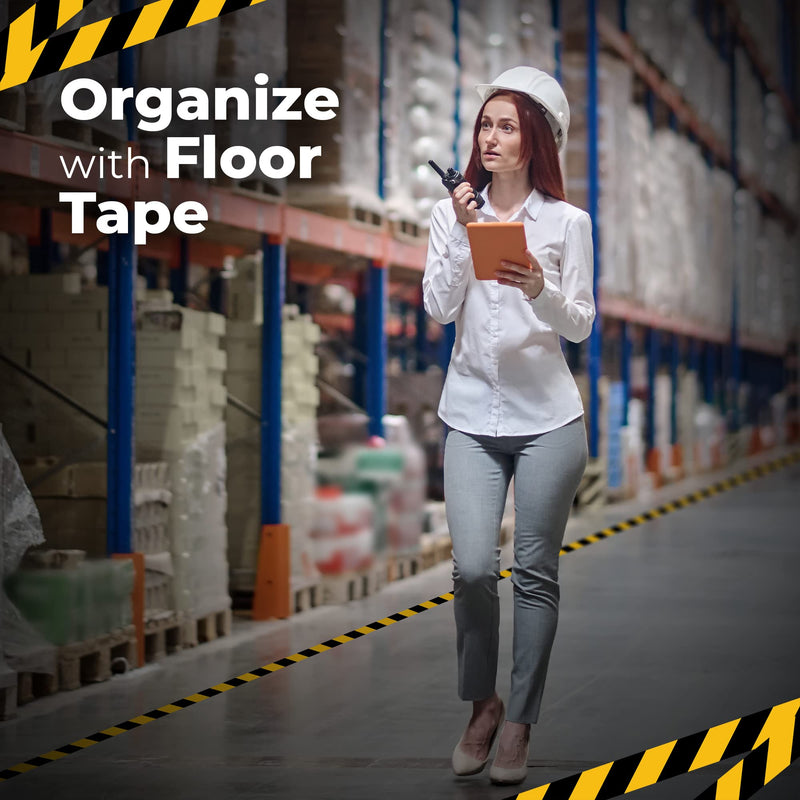 Floor Tape 2 Inch 108 FT Black & Yellow Safety Tape for Floor, Waterproof Strong Adhesive Caution Tape Roll Ideal for Indoor/Outdoor Walls, Pipes, Factory and Construction Sites