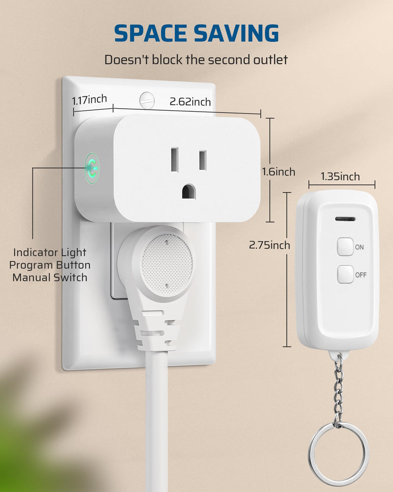 [Australia - AusPower] - DEWENWILS Indoor Remote Control Outlet, Wireless Remote Light Switch, No Interference Remote Outlet Switch, No Wiring, 15A/1875W, 100ft RF Range, Compact Design, Programmable 1 remote + 1 outlet 