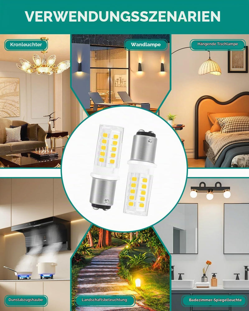 LED 115-7 Light Bulb 12V-24V DC/AC, 3W 350 Lumens, Flicker-Free, CRI85 - B15-D Socket with Two Contacts (Cool White 6000K, Set of 2) Set of 2 Cool White 6000k