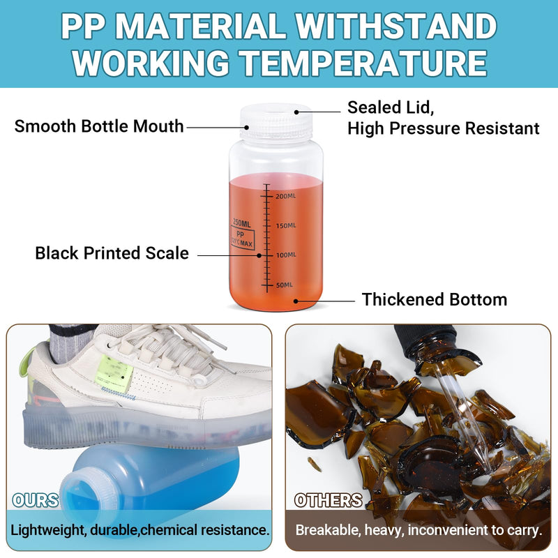 [Australia - AusPower] - 8oz/250ml Wide Mouth Plastic Bottles with Airtight Lids, Graduated Food Grade Leak Proof PP Containers Jars for Water Sample Lab Reagent Liquid Medicine Storage (Transparent, 2 Pcs) Transparent 8.4oz 