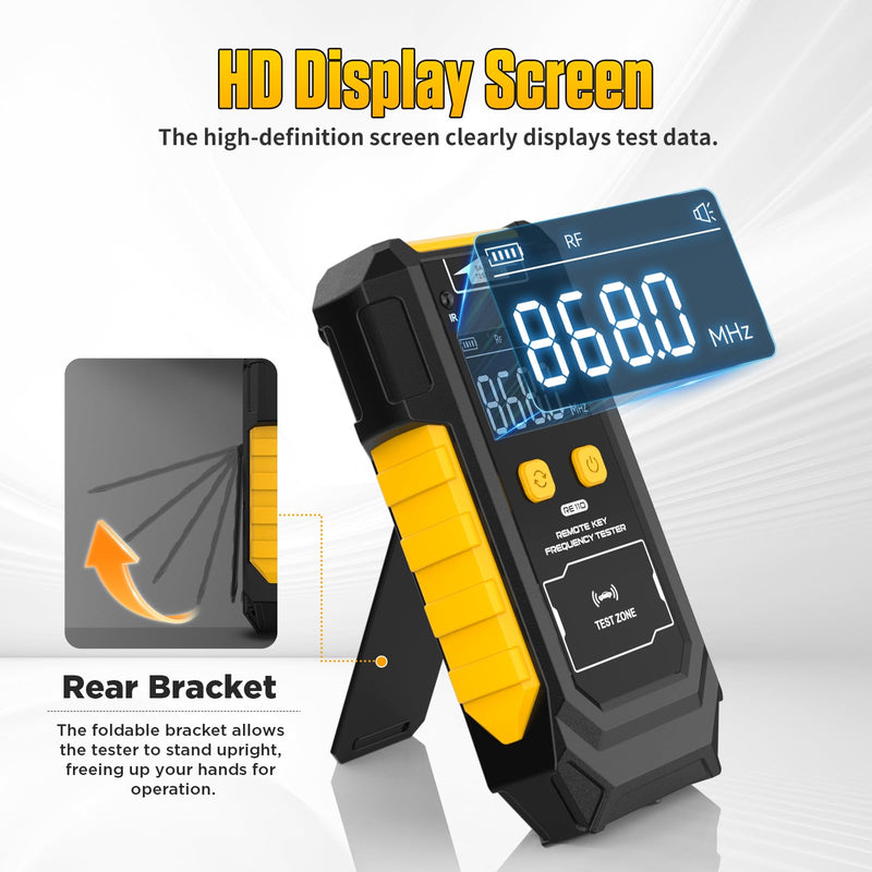 Remote Key Frequency Tester for RF or Infrared Signal Testing;3-in-1 Key Frequency Detection & Button Battery Voltage Check; 315/433/868/902MHz RF & Infrared Signal Detection.