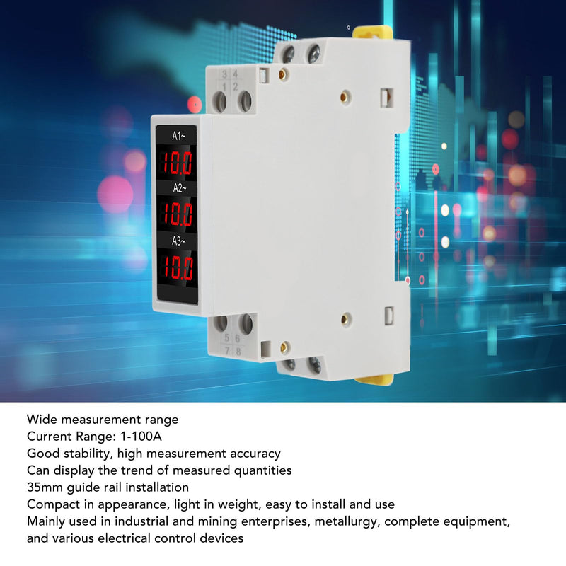 [Australia - AusPower] - 3 Phase Din Rail Voltmeter Ammeter, AC 80‑500V 1‑100A Digital Energy Meter with 3 Sensors, Voltage Current Power Meter Electricity Tester Multimeter Current Power Tester 