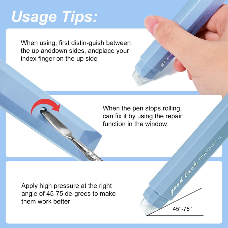 4 Pcs Double Sided Tape Roller, Multipurpose Craft Adhesive Glue Pen Journaling Supplies for Scrapbooking Office Crafts Gift Wrapping, Photo Mounting(Blue) Blue