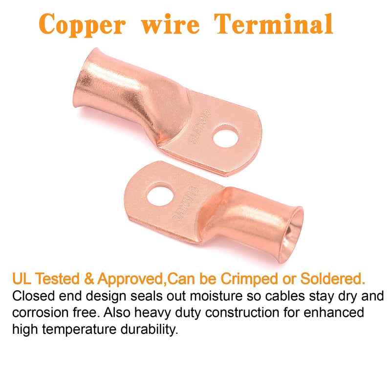 48PCS Battery Terminal Connectors Cable Ends,AWG 1/0 2/0 3/0 4/0 Crimp Copper Wire Ring lugs with Heat Shrink Tubing Assortment Kit AWG1/0 2/0 3/0 4/0