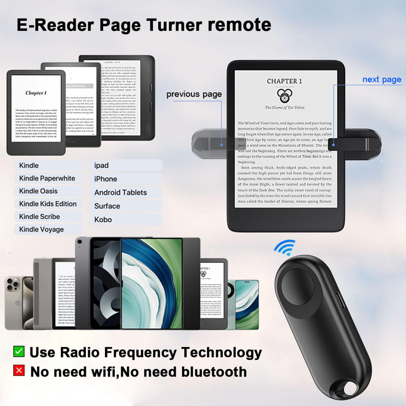 [Australia - AusPower] - RF Remote Control Page Turner for Kindle Paperwhite Accessories Ipad Reading Kobo Surface Comics/Novels iPhone Tablets Android Taking Photos Camera Video Recording Remote Triggers Black 