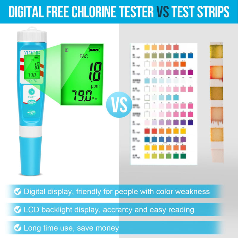 [Australia - AusPower] - pH Chlorine Meter, Digital ORP Meter, Salinity Tester for Saltwater Pool, pH PPM EC Monitor for Hydroponics, SPA 7 in 1 pH Test Kit 7 in 1 pH Meter 