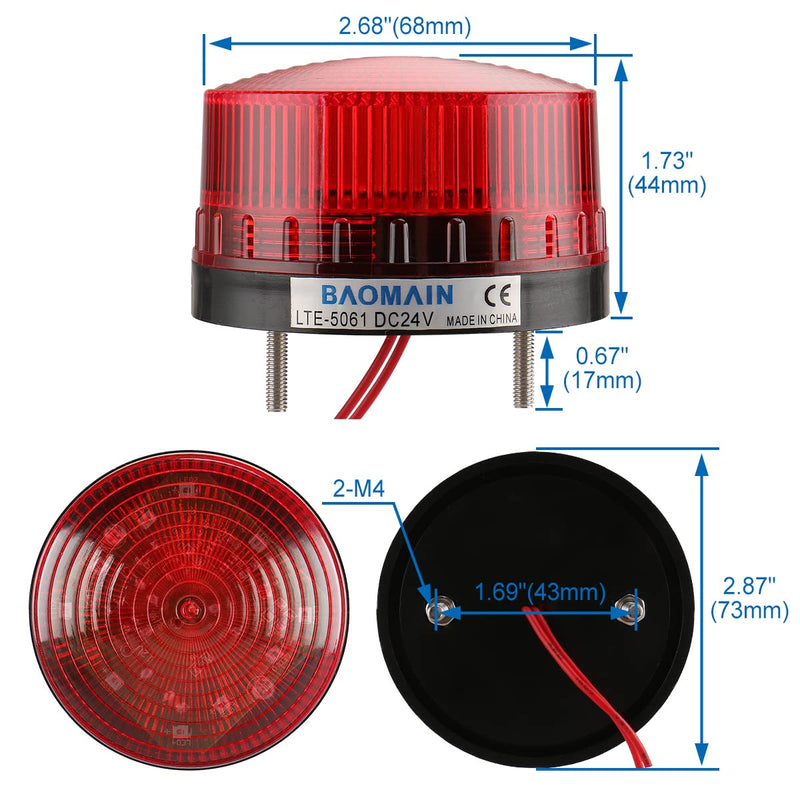 [Australia - AusPower] - Baomain Warning Lamp LTE-5061 Industrial DC 24V LED Flash Strobe Light Red 