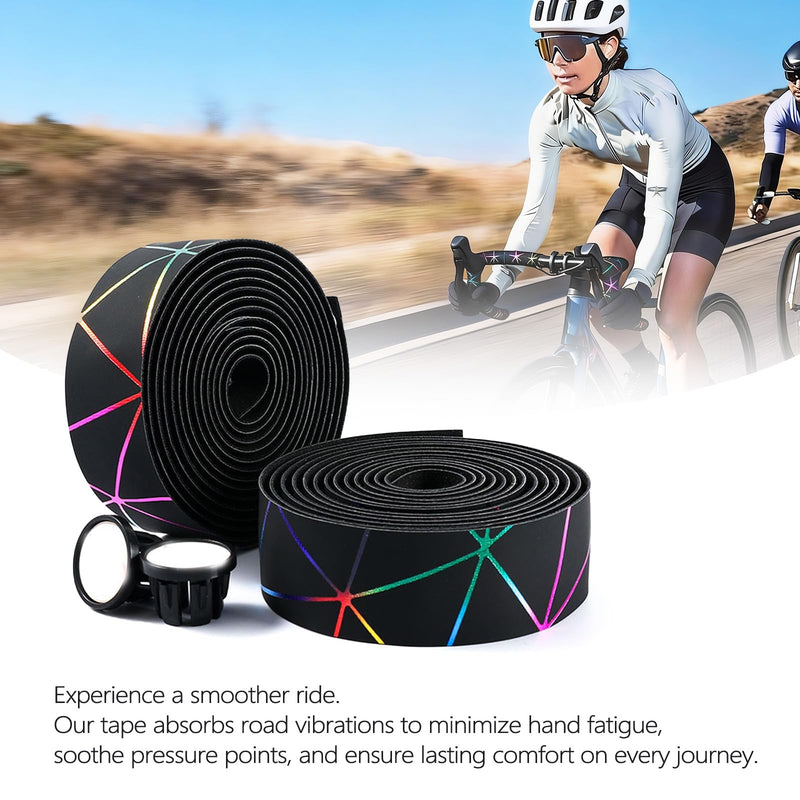 Bike Handlebar Tapes, Professional Anti-Slip Shock Absorbing EVA Cycling Handle Wraps with Adhesive -Stylish Bicycle Makeover Accessory Enhanced Cycling Comfort & Handle Grip Control (2 Rolls, Black) Black and Color