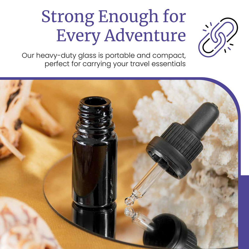Infinity Jars 5 ml (0.17 Fl oz) UV-Black Glass Tincture Bottle & Dropper Leak‑Proof Travel Vial for Essential Oils, Serums, Micro-Doses, Herbal Extracts, 10-Pack