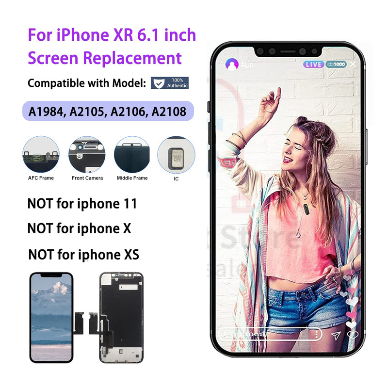 [Australia - AusPower] - for iPhone XR LCD Screen Replacement 6.1 inch(Model A1984, A2105, A2106, A2108) Display digitizer Assembly Touch Screen,with Frame Assembly Repair Tool for iPhone XR 