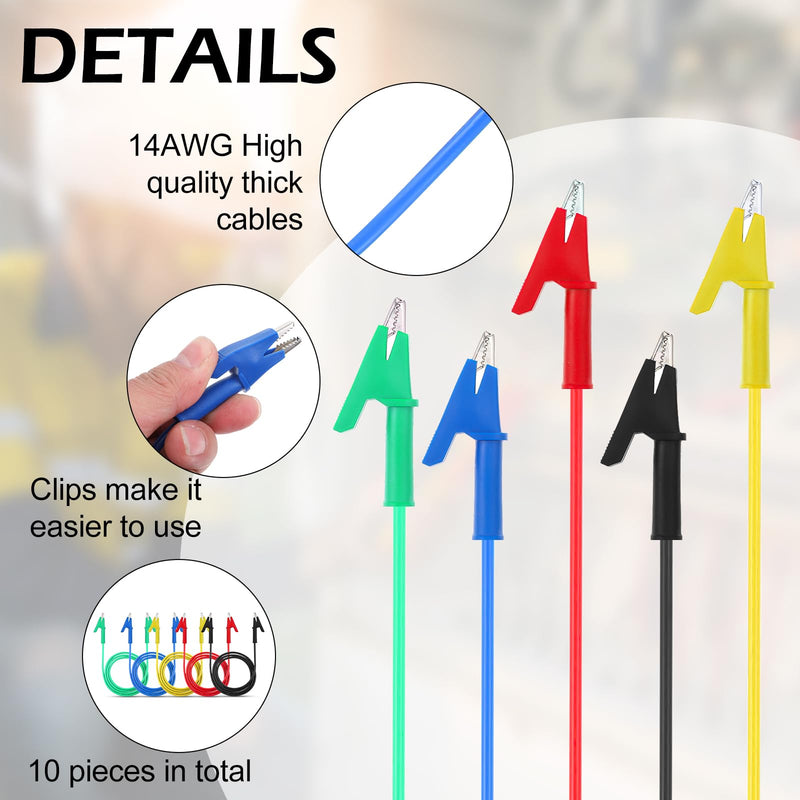 [Australia - AusPower] - 10Pcs 14 Gauge Alligator Clips with Wires for Multimeter, Heavy Duty Silicone Test Leads 15A Jumper Wires with Insulators Clips for Electrical Testing Experiment(3.3ft/1m) 