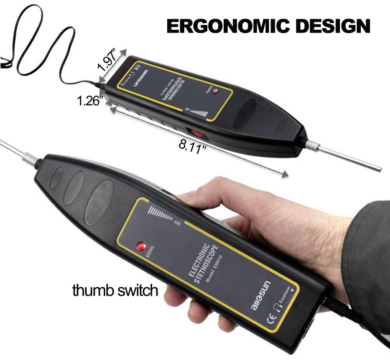 [Australia - AusPower] - Electronic Mechanic Stethoscope, Automotive Stethoscope, Car Chassis Ears Motor Cylinder Engine Stethoscope, Mechanics Diagnostic Tool Kit EM410 with Short/Long Probes & Headset 