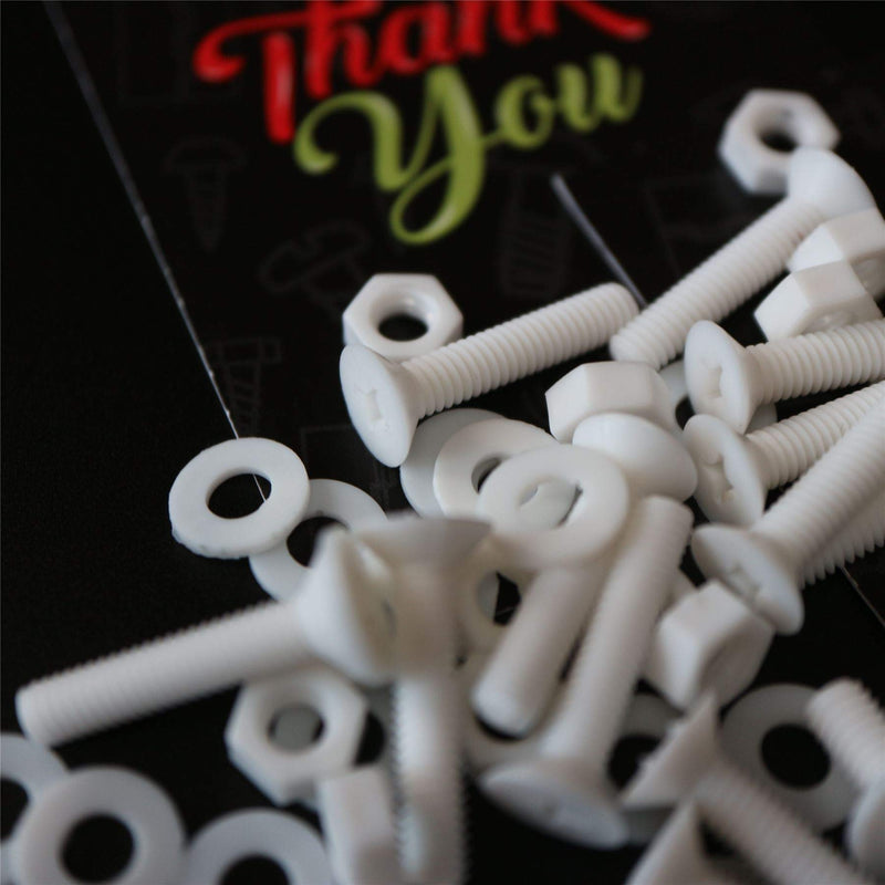 [Australia - AusPower] - 20 x White Countersunk Screws Polypropylene (PP) Plastic Nuts and Bolts, Washers, M4 x 20mm, Anti-Corrosion, Chemical Resistant, (5/32 x 25/32 in) 