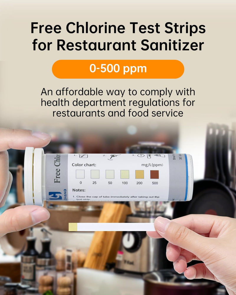 [Australia - AusPower] - 0-500 ppm Chlorine Test Strips for Restaurant Sanitizer Test Kit, 100 Strips per Vial, Bleach Test Strips, Testing Kit for Food Service, Bars, Hotels, Kitchen Supplies, Food Trucks, Daycare, Factory 0-500PPM 