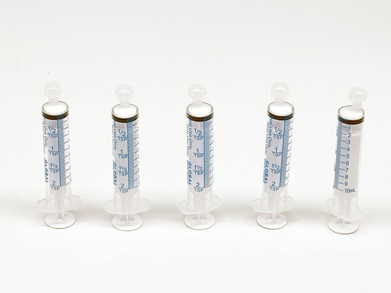 [Australia - AusPower] - 10ML UltraFlo Oral Syringe with Cap - Eccentric Tip - 2 Teaspoon - 10cc O-Ring Plunger Rod - QTY 5 