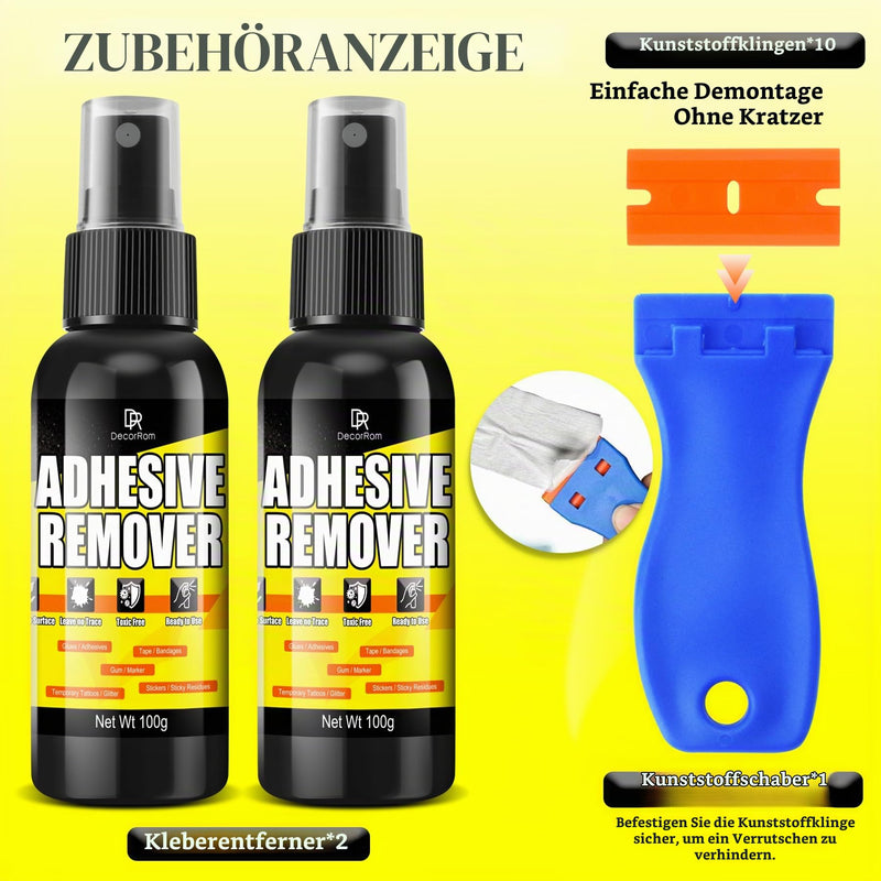 Adhesive Remover Set 200 ml - Label Remover & Glue Remover with Scraper, Safe for Paint & Glass, Removes Adhesive Residue, Labels, Stickers & Tape Residue - Surface-Safe Adhesive Spray 200ml