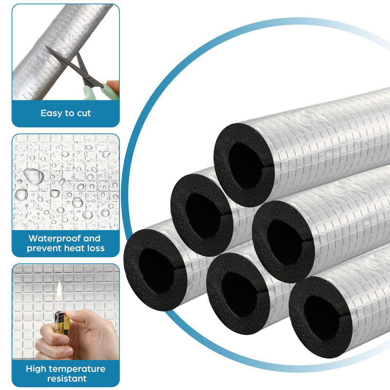Tondiamo 8 Pcs 3 ft Pipe Insulation Foam Tube Self Adhesive Insulation Foam Wrap with Aluminum Foil Tape Water Tubing Cover for Outdoor Winter Irrigation, Spigot, Sprinkler Protection(3/4 Inch) 3/4 Inch