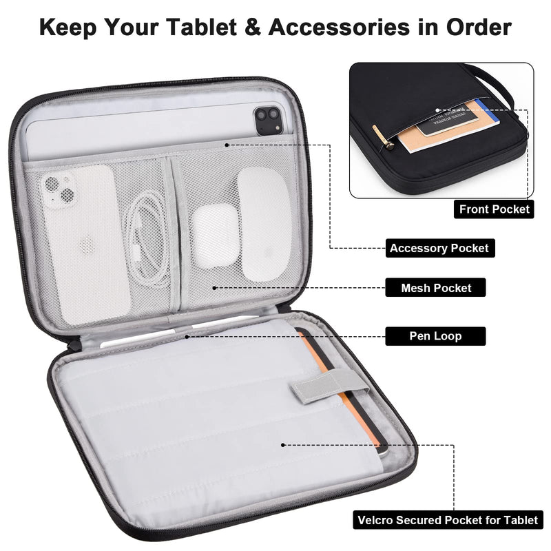 [Australia - AusPower] - 9-11 Inch iPad Carrying Case, Padded Protective Travel Tablet Sleeve Bag for iPad Pro 11, iPad 10.9 (10th Gen), iPad Air (5/4th Gen), Galaxy Tab S9/S8 (Black-11) Black11 9-11 